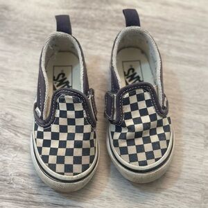 Vans Kids Checkered Slip-On Shoes - Navy and White